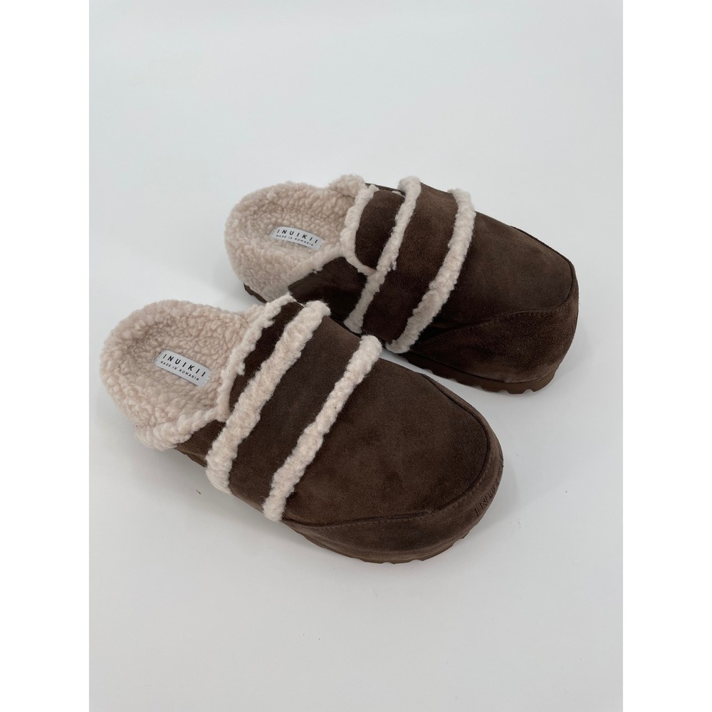 Inuikii Chunky Loafer Brown Suede Shearling Mules EU 41 US 10 New Box
